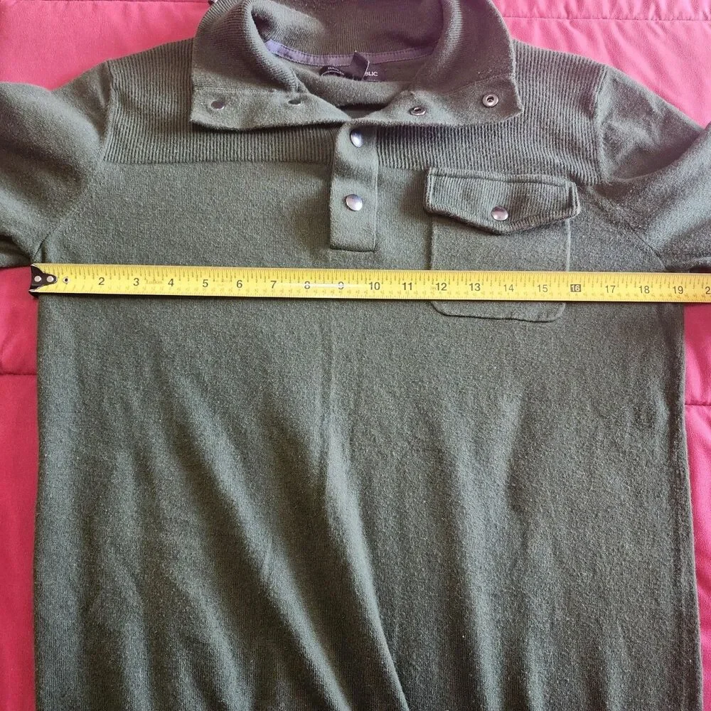 Banana Republic Mens Merino Blend Pullover Sweater Sage Green Snap Collar M Knit - Picture 6 of 10